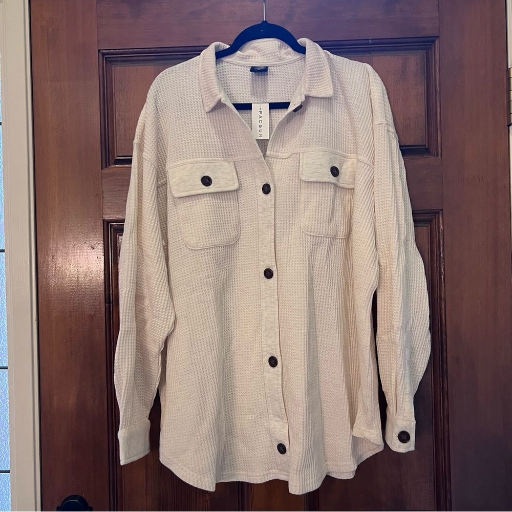 NWT PacSun Oversized Cream Waffle-Knit Shacket Size M/L Jacket Flannel